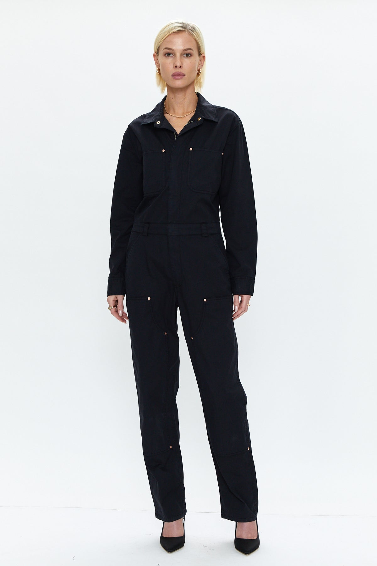 Abigail Long Sleeve Carpenter Jumpsuit - Black
            
              Sale